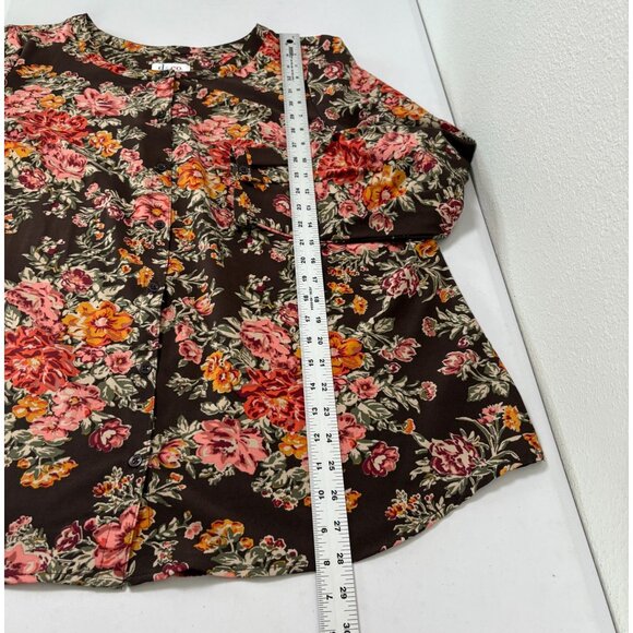 Denim & Co Button Front Top Size 1X Brown Multi Floral Print Long Sleeve A282231 - Picture 10 of 10